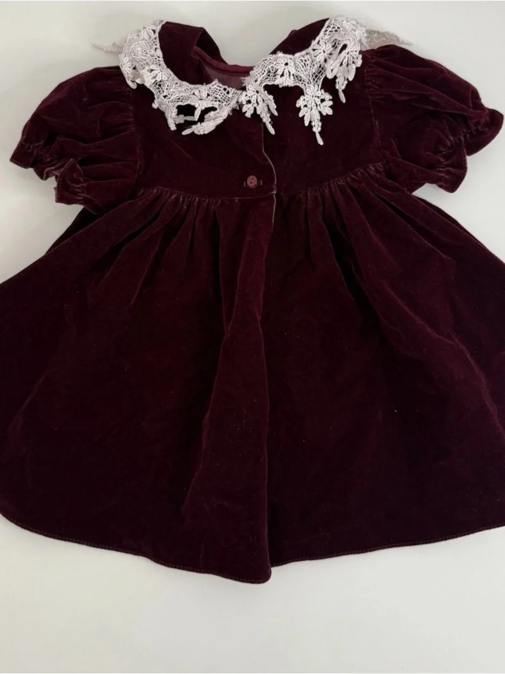 Vintage Memories By Jo Lene Baby Dress, Burgundy Velvet, Lace Collar 18 Months